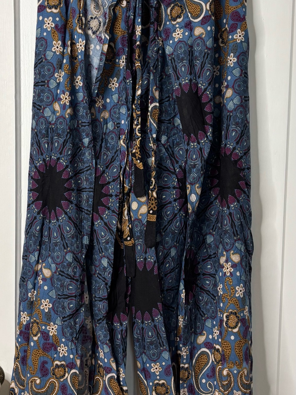 Blue Paisley Wide-Leg Jumpsuit with Tie and Medallion Print